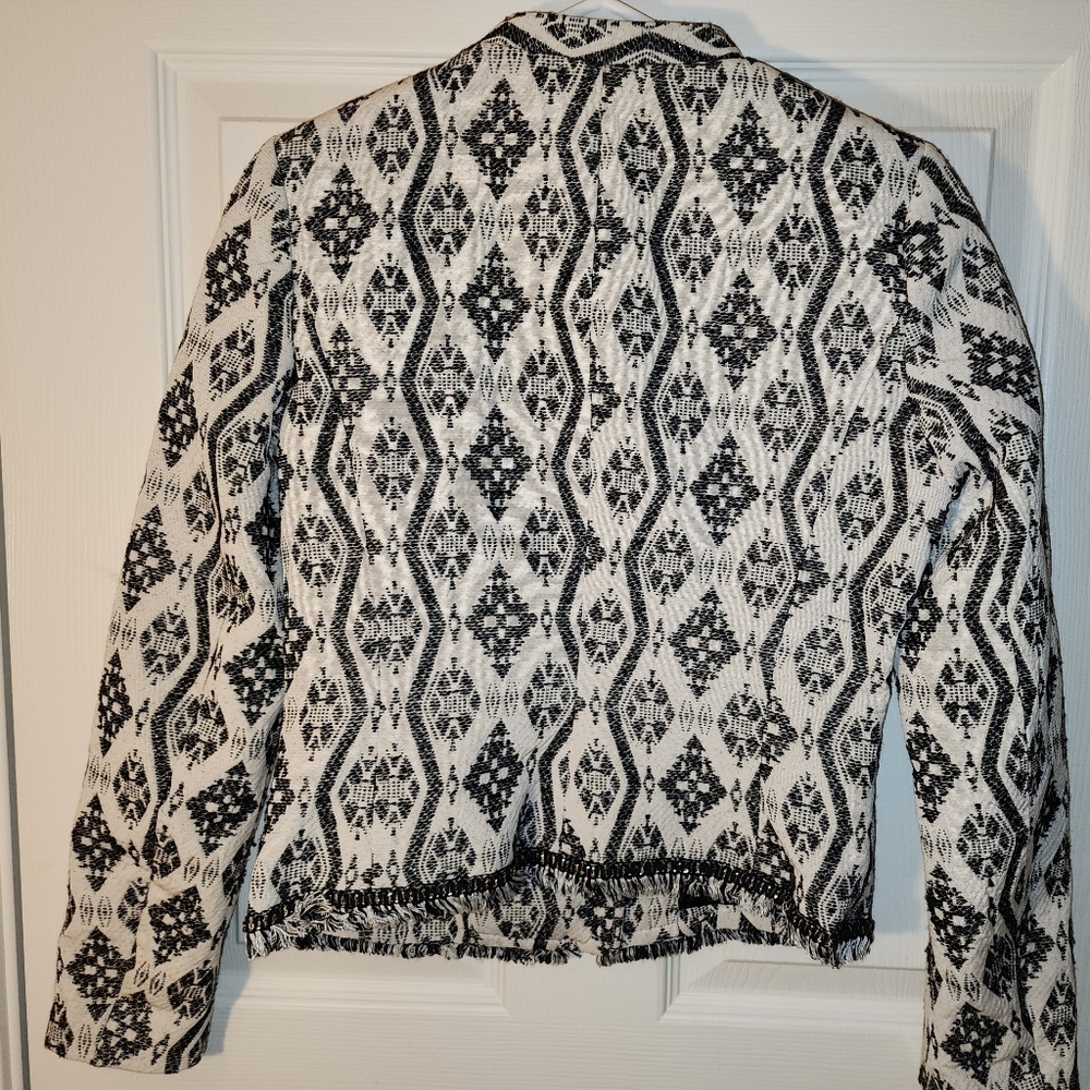 H&M Geometric Jacquard Moto Jacket - Black & White - Gold Hardware - 4 - Picture 4 of 10